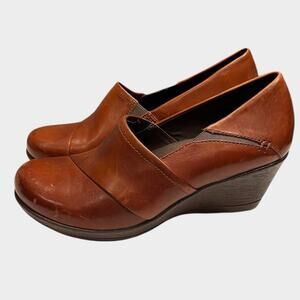 DANSKO Roseline brown leather wedge heels stretch vamp women's shoes 9.5-10 (40)